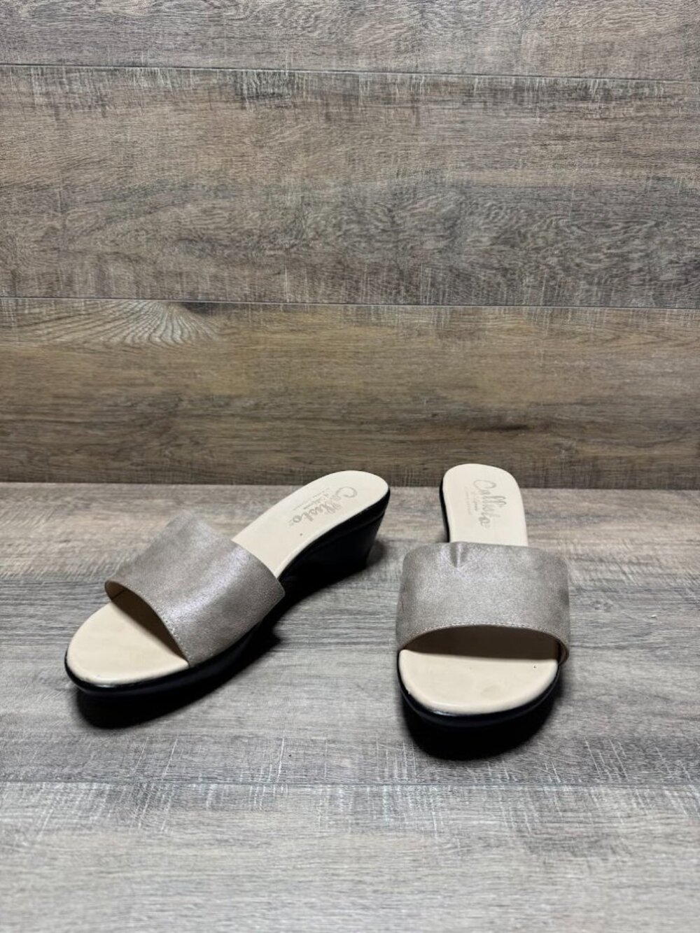 Callisto Beige Slide Wedge Heel Sandals Women's Size 9.5